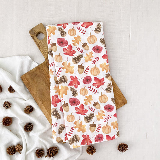 Fall Foliage and Pumpkin Flour Sack Kitchen Towel