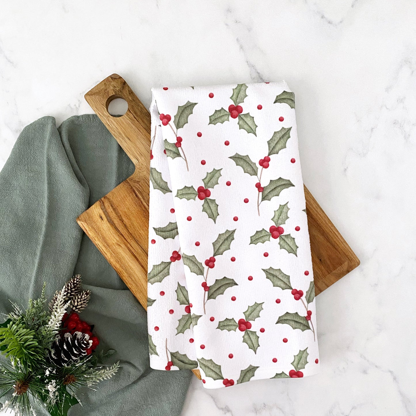 Holly Berry Christmas Kitchen Hand Towel